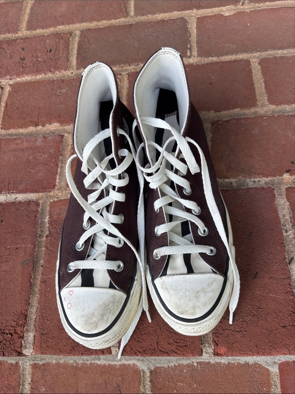 Brown Canvas High-Top Sneakers with White Accents